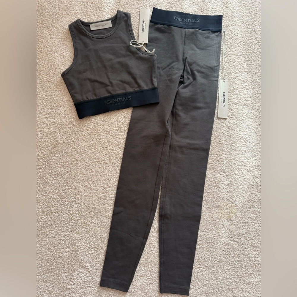 Essentials Fear of God Gray Crop Top and Leggings Set
